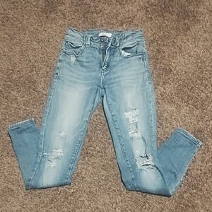 Stylish Blue Distressed Women Jeans Kan Cans Skinny Jeans